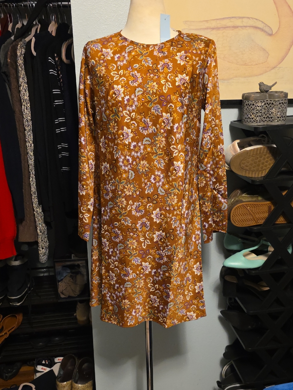 Loft New With Tags Brown Satin Dress 0P  70's